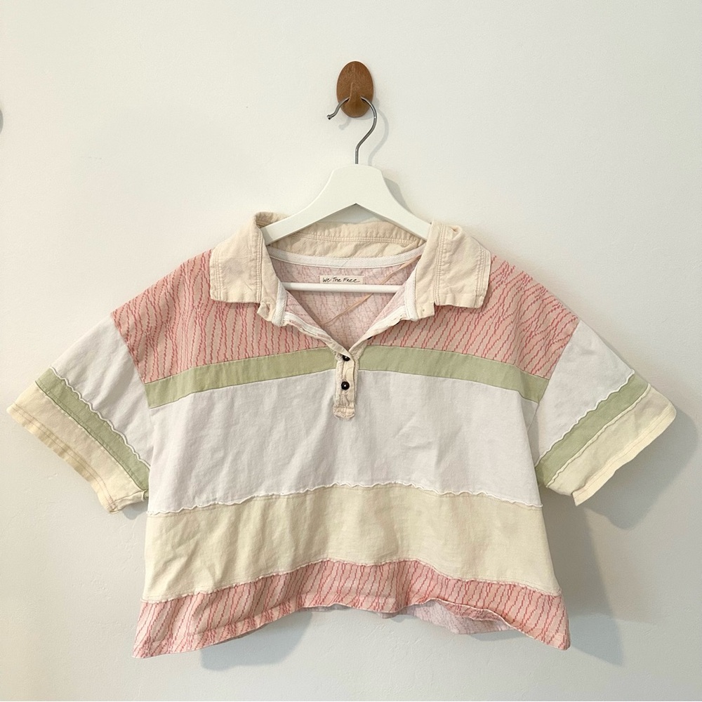 We The Free Color-Block Button Down Shirt - Pink, Green, Cream